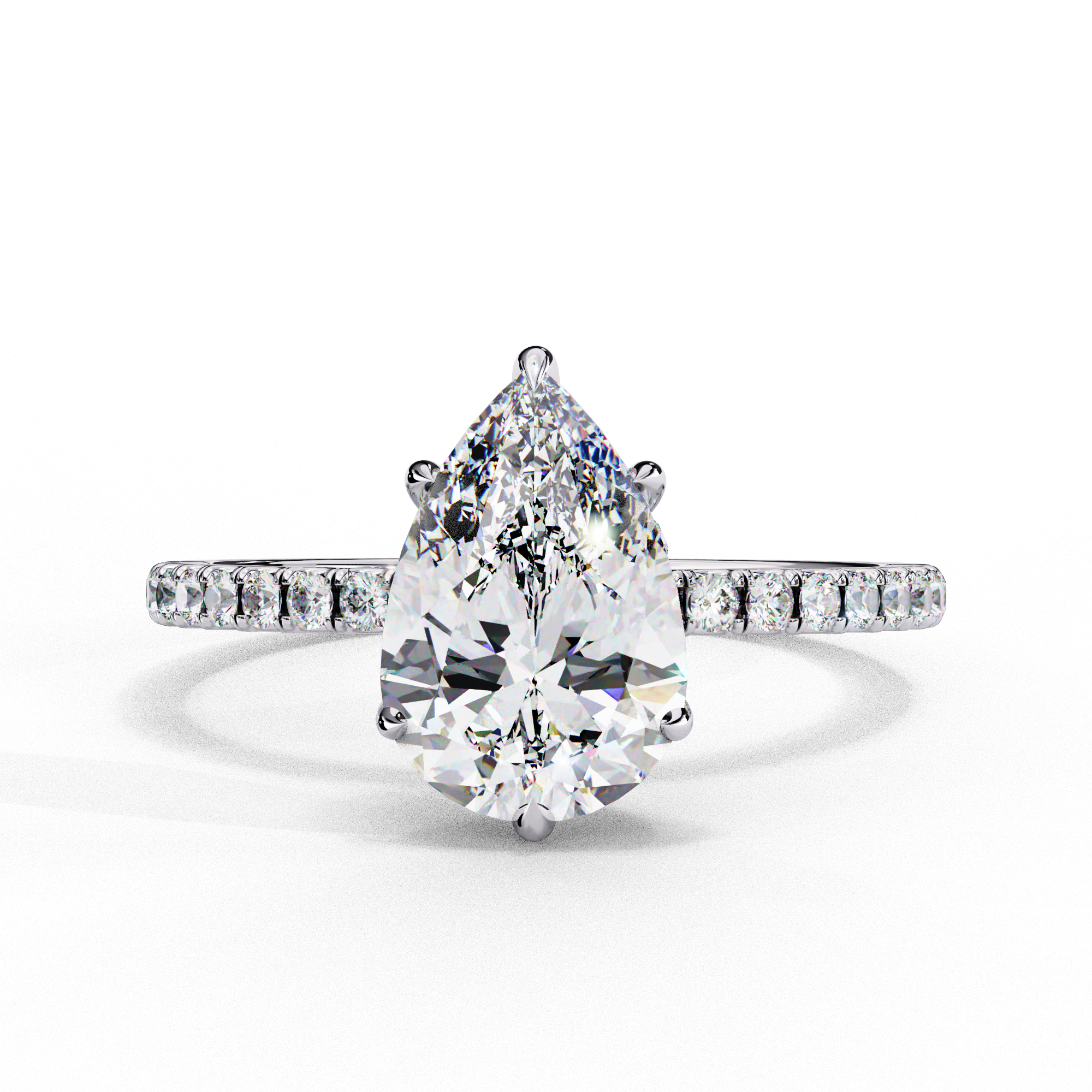 Pear Shape Lab Diamond Hidden Halo Engagement Ring